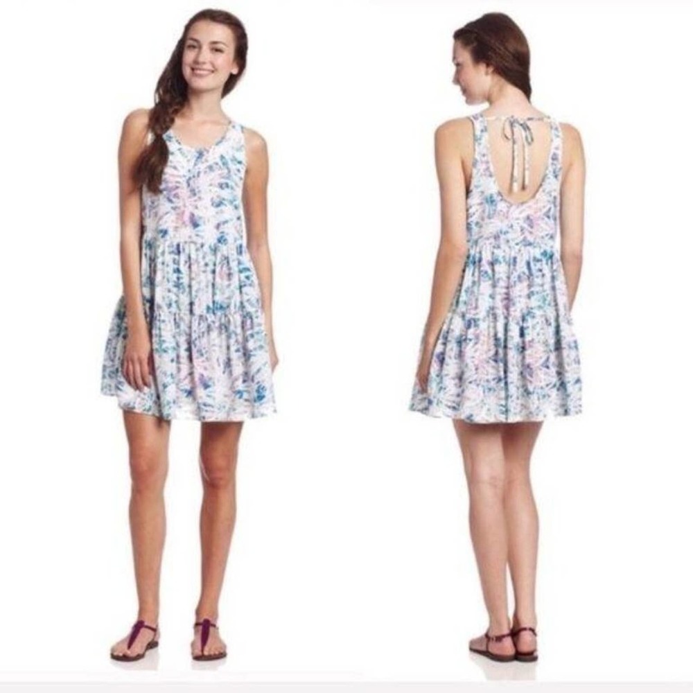 LOVERS + FRIENDS Silky Tiered Watercolor Ruffle Mini Dress Size XS